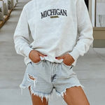 Michigan Wolverines Crewneck Sweatshirt Gameday Couture X MADI PREWETT TROUTT Gray Photo 0
