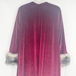 Jennafer Grace Womens Mob Wife Velvet Duster Cardigan Faux Fur Trim XS Burgundy Red Photo 5