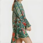 Umgee  USA Floral Green Long Sleeve Crochet Inset Tunic Dress Sz S Photo 1