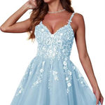Amazon  Light Blue Floral Lace Dress Photo 0