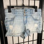 Blue Spice Distressed High Waist Button Denim Jean Shorts Blue Medium 5/6 Photo 4