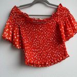 L'Agence L’AGENCE Bexley Off The Shoulder Smocked Blouse SZ XS TALL Orange Polka Dot $260 Photo 5
