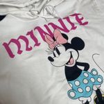 Disney Minnie Mouse White Hoodie Sweatshirt Women's Size S Pink Graphic Print Photo 1