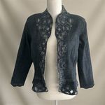 CHICOS Platinum Beaded Embellished Denim Jacket Size Chicos 1 / US Medium 8 Blue Photo 0