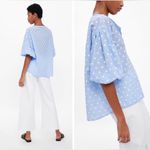 ZARA  Blue Embroidered Polka Dot Long Sleeve Blouse SZ M Photo 2