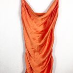 ZARA  Orange Satin Draped Effect Mini Dress Size Large Ruched Cocktail Halloween Photo 6