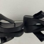 Faded Glory  Y2K 90s Black Faux Leather Square Toe Platform Flip Flop Sandals Photo 1