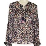 Molly Bracken  Oversized Printed Sheer Blouse V Neck Pom Pom Long Sleeves Sz S Photo 8