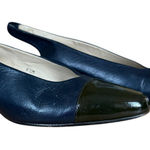 Etienne Aigner  blue and black slingback patent leather cap toe heels 6 1/2M Photo 0