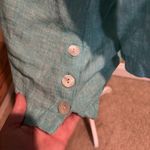 Tahari  100% Linen V Neck Top-Turquoise-Mother of Pearl Button Accents Size Small Photo 5