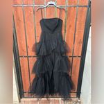 BCBGMAXAZRIA  Strapless Tiered‎ Tulle Overlay Jumpsuit Size 4 Black Photo 2