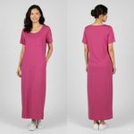 Chico's  Maxi‎ Dress Women's Size 3 Pink Short Sleeve Casual Pocket Cotton Blend Photo 2