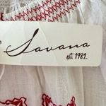 Savana White Red Embroidered Ethnic Festival Long Sleeves Top SZ M #2490 White Photo 7