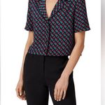 Diane Von Furstenberg DVF Chain Print Silk Cropped Short Sleeve V-Neck Top Button Front Boxy Pajama L Photo 2