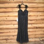 Mac Duggal 20889 Womens Black Sheer Applique Bustier Gown with Feather Straps Photo 10