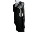 Wet Seal Lace Cut Out Bodycon Dress M Black Stretch Knit Sheer Round Neck Mini Photo 3