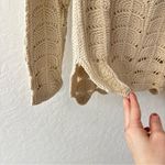 Chaser  Cream Knit Crochet Scallop Slit Long Sleeve Pullover Sweater Small Photo 1