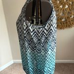 Iz Byer  Teal and White Geometric Blouse Photo 2