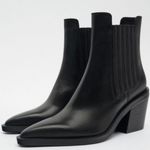 ZARA genuine leather cowboy western black ankle boots Photo 0