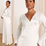Lulus Elegant Celebration White Satin Long Sleeve Slip Maxi Dress Photo 7