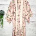 Symphony  Cream & Pink Floral Open Front Kimono Robe Size Small Photo 0