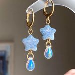 Handmade quality unique vintage rare Czech glass beads style dangle earrings🩵 Photo 2