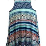 Planet Gold Blue Multicolor Geometric Stripes Tent Mini Summer Tank Top Dress Photo 0