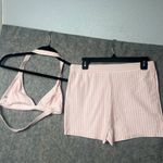 Yazmii Size XL retro 2 piece NWOT pink‎ striped bra top and high waisted shorts Pink Photo 3