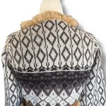 Vintage Y2K Fair Isle Shetland Wool Cardigan Rabbit Fur Trim Belted Scarf Nordic Gray Photo 5