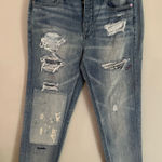 American Eagle Vintage High Rise Jeans Patch Distressed Light Wash Button Fly 8R Blue Size 8 Photo 0