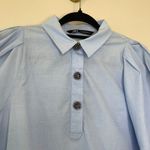 ZARA  Blue Bead Button Cropped Puff Sleeve Blouse Sz Medium Photo 8