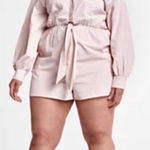 Fashion to figure Beige Utility Tie Front Cotton Long Sleeve Romper Size 1X Photo 0