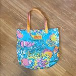 Lilly Pulitzer Blue and Pink Tropical Tote excellent condition. Measures 16x14 Photo 0