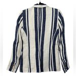 Smythe Classic Duchess Blazer‎ 100% Linen Satin Lined Navy Blue Stripe Size 4 Photo 2