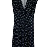 Norma Kamali  Black Polka Dot Midi Dress Size Large V-Neck Sleeveless Retro Chic Photo 1