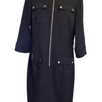 Michael Kors Black Utility Shirt Dress Zip Front Pockets 3/4 Sleeve Size 8 Photo 1