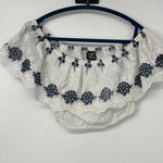 LF BRAND ONE WAY WHITE & BLUE WITH EMBROIDERED FLORAL DESIGN CROPPED TOP SIZE 8 Photo 0