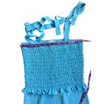 Amanda Uprichard  Gaia Dress in Pacific Blue Smocked Midi Tie Shoulder Ruffle Hem Photo 8