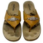 Minnetonka Leather Tan Silverado Silver Boho Flip Flop Thong Sandals ~ Womens 10 Photo 4