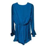 The Vintage Shop Blue Silky Tie Front Bell Sleeve Romper Medium Photo 1