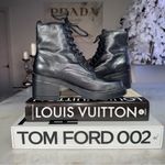 Covington Vintage  Black Leather Lace Up Combat Stacked Block Heel Bootie Boots Photo 5