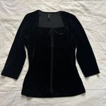 Paper tag vintage Black velvet long sleeve top with lace up detail Size medium Photo 0