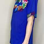 Vintage Blue Mexican Colorful Embroidered Floral Bird Tee Shirt Size M Photo 1