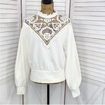 EXPRESS  Lace Front Ruffle Trim Sweatshirt Sweater Ivory Large Victorian Country‎ Photo 1