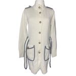 Tory Burch  Cream Navy Knit Military
Duster Cardigan Gold Buttons Size 4 Photo 3