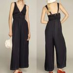 Anthropologie Sancia Oda Satin Jumpsuit in Midnight Navy Blue Size Small Photo 2