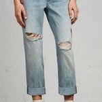ALLSAINTS Alana Embroidered Bird Distressed Boyfriend Jeans in Blue/Pink Size 26 Photo 1