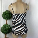 Trina Turk  Black White & Brown Striped Animal Print Tankini Swim Suit Top 8 Photo 1