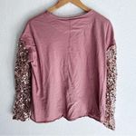Free People Celine Sequin Long Sleeve Tee Pink Sz XS Oversized Photo 2