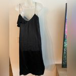 ZARA  Black Satin Slip Dress Size M Spaghetti Straps Ruffle Midi Photo 2
